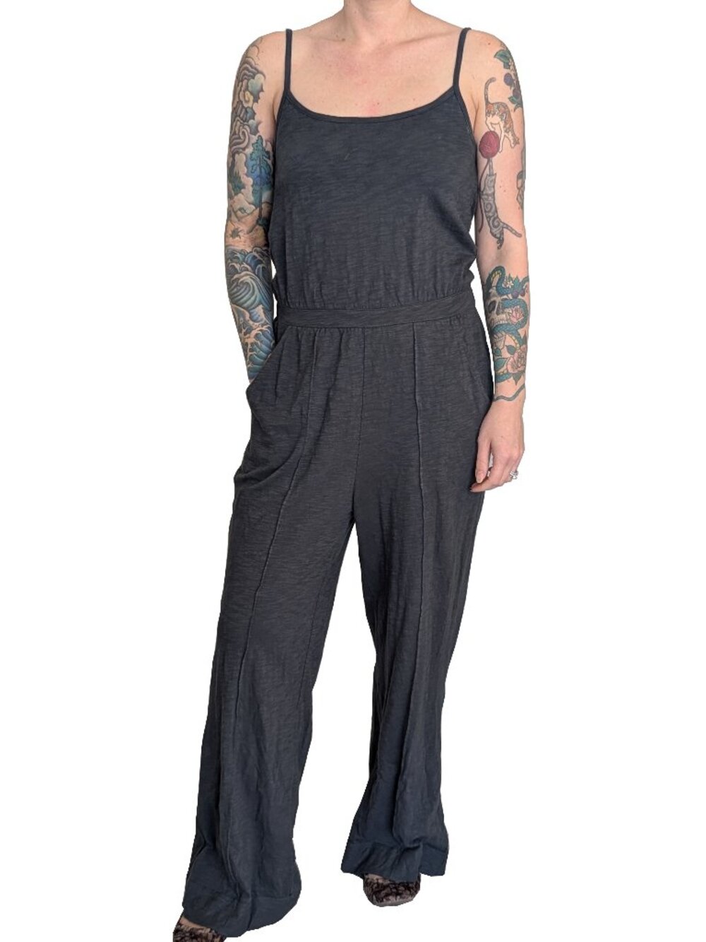 UpWest Jumpsuit Dark Gray Spaghetti Strap Wide Leg | S